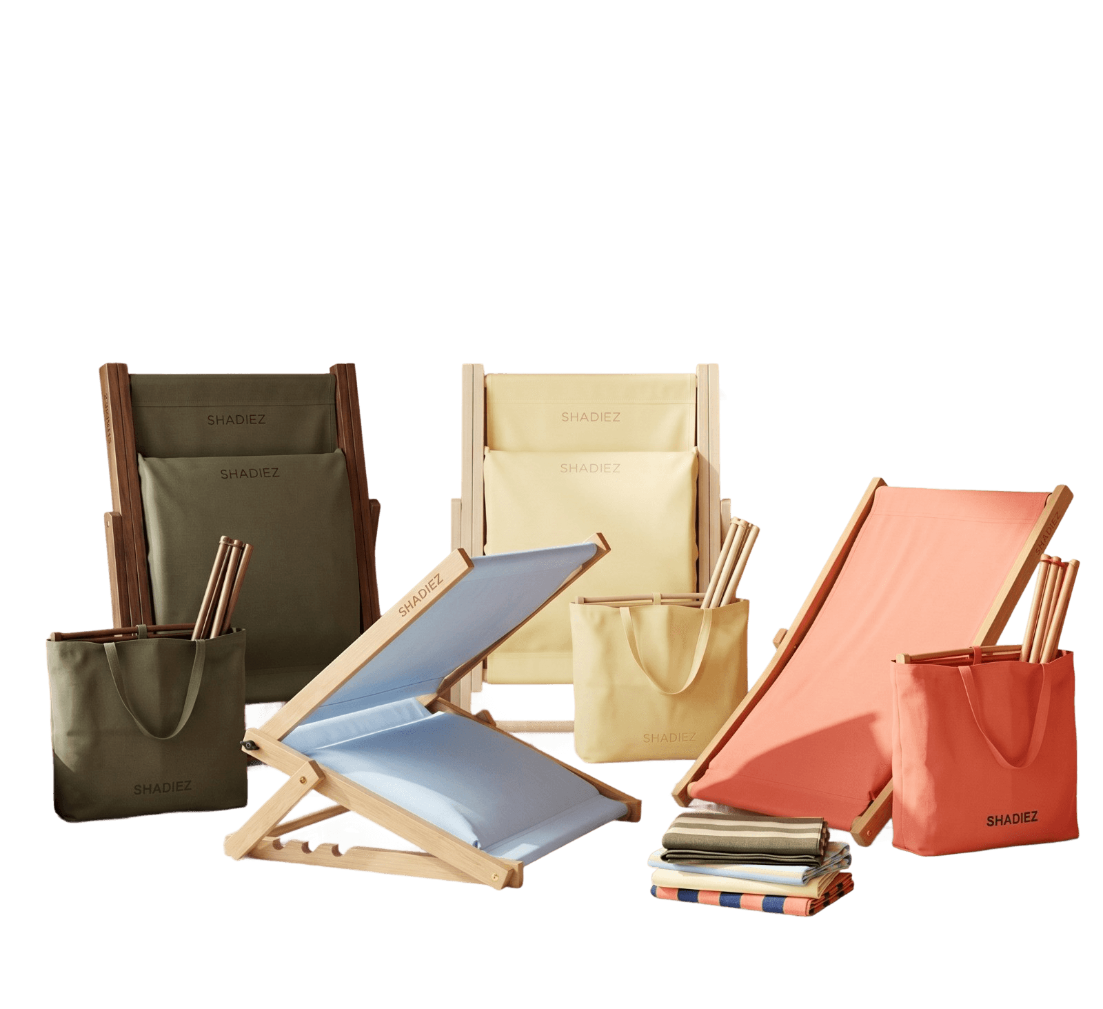 The full SHADIEZ lineup — every colorway with its matching tote